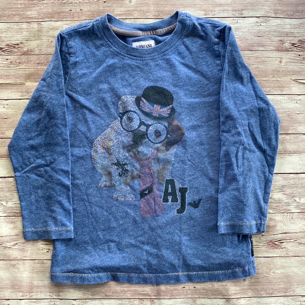 Armani Junior Blue Gray Activewear Drawn Long Sleeve Shirt. Size. 3A 100 cm